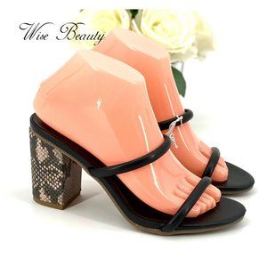 NEW Womens Cass Open Toe Heeled Sandals Size 6 Shoe Black Snake Print A New Day